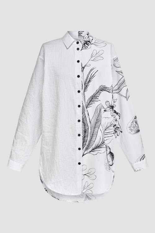 ALEMBIKA ALEMBIKA BOTANICA PRINT MIXED MEDIA BUTTON-UP SHIRT 