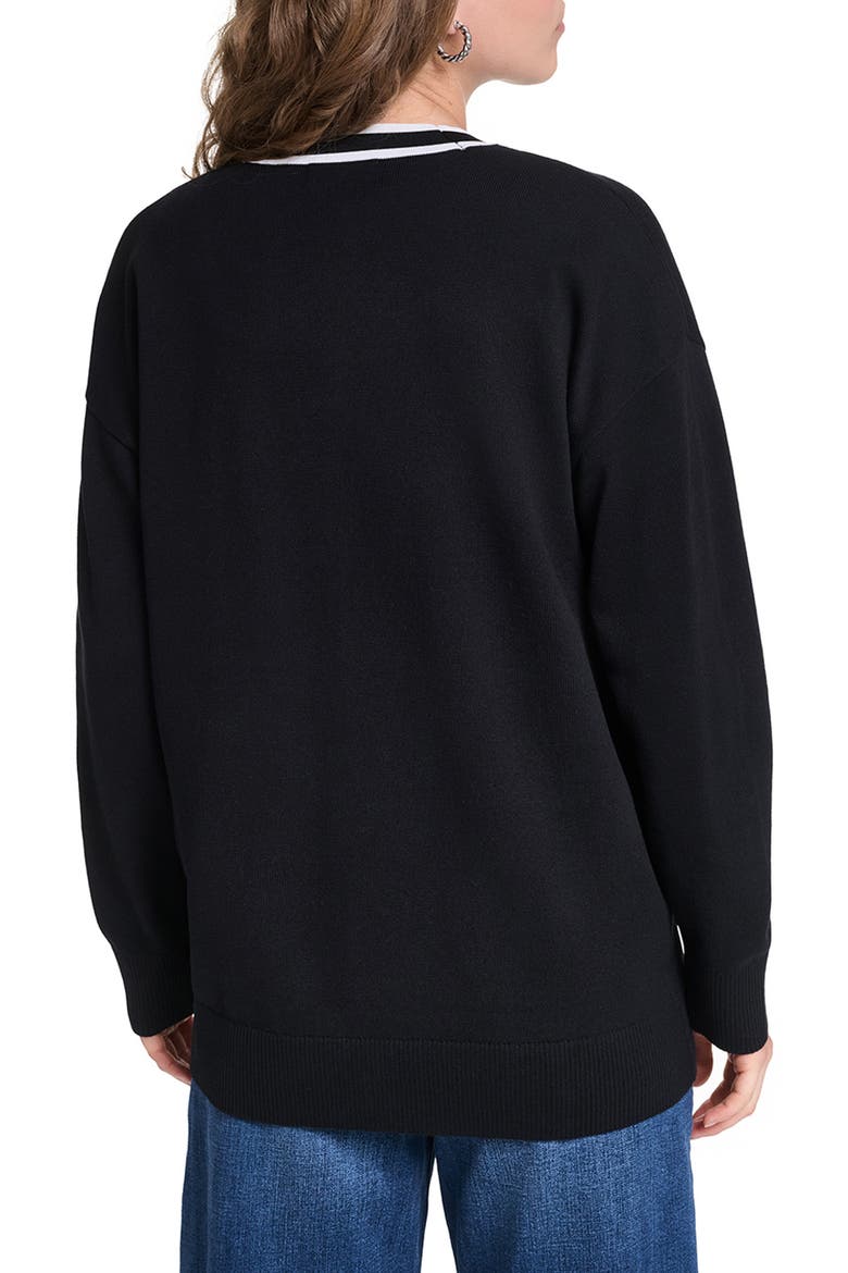 Contrast Trim Cardigan, Alternate, color, BLACK/ SOFT WHITE