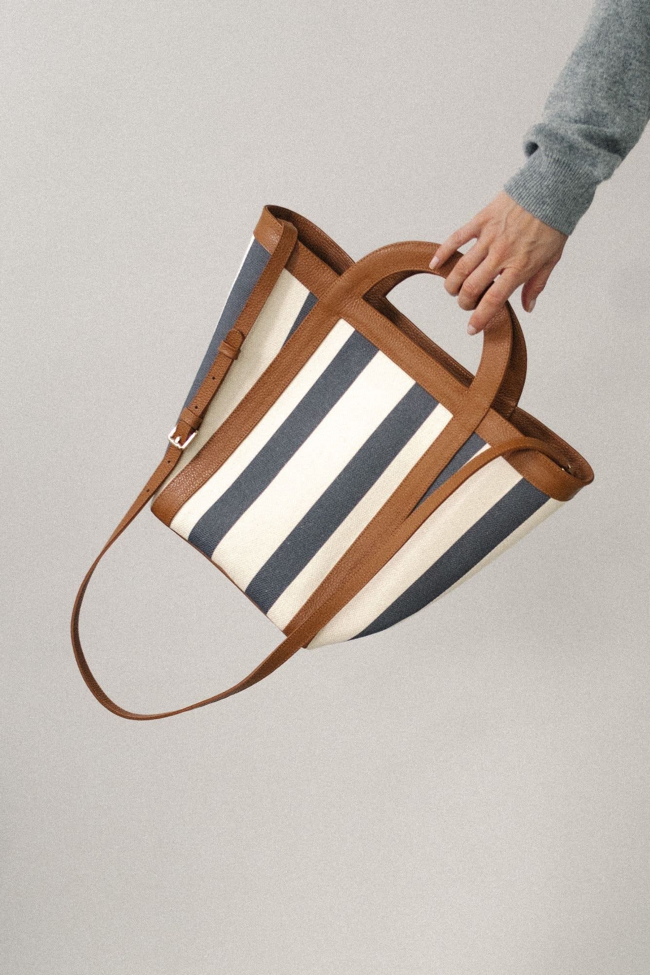 Atuel Stripe Small Tote, Alternate, color, Natural Canvas Caramel