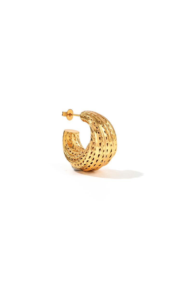 Flow Edgy Hoop Earrings, Alternate, color, Gold