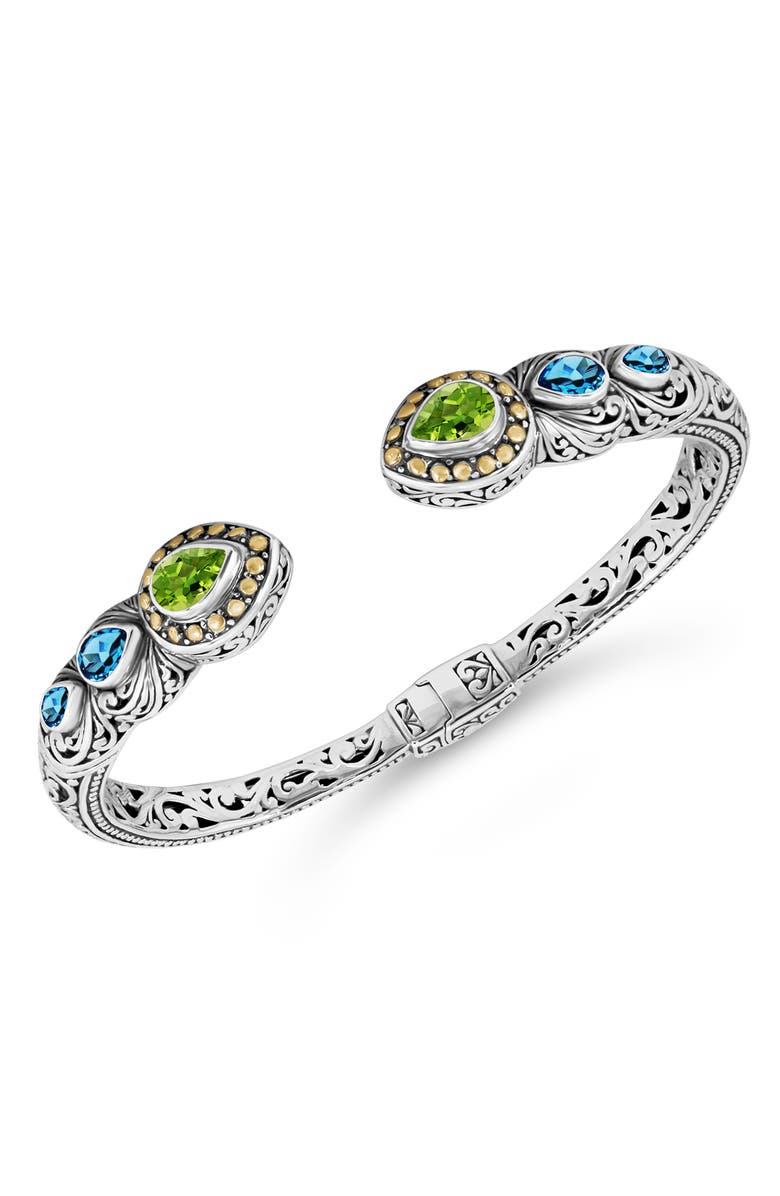 DEVATA 18K Gold & Sterling Silver Citrine & Peridot Filigree Cuff Bracelet, Alternate, color, 