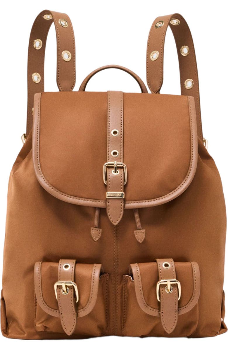 maje Leather and nylon backpack, Main, color, Camel