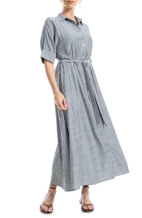 Stripe Short Sleeve Maxi Shirtdress