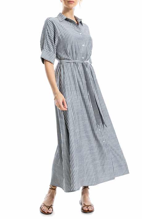MAX STUDIO Stripe Short Sleeve Maxi Shirtdress