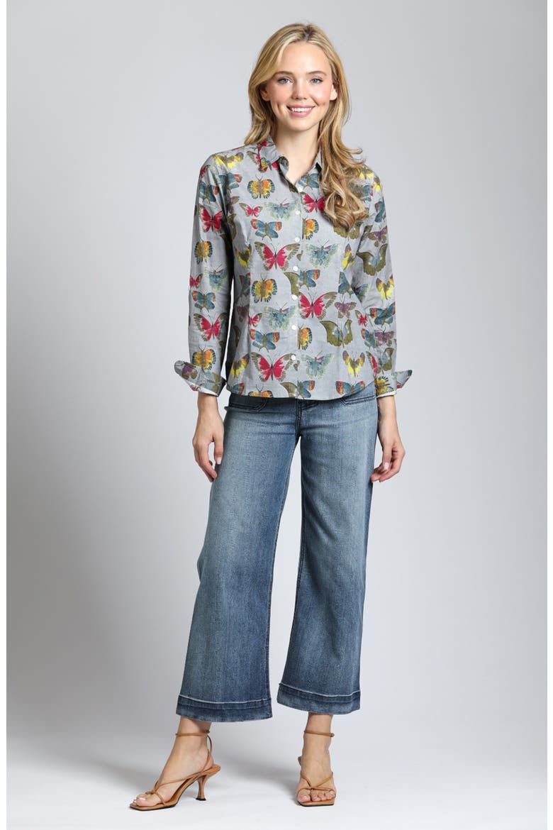 Print Poplin Button-Up Shirt, Alternate, color, GREY MULTI