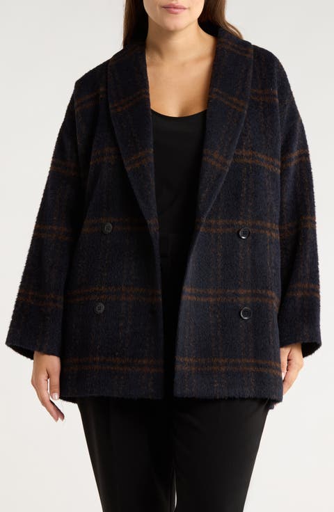 Shawl Collar Alpaca & Wool Blend Coat (Plus)