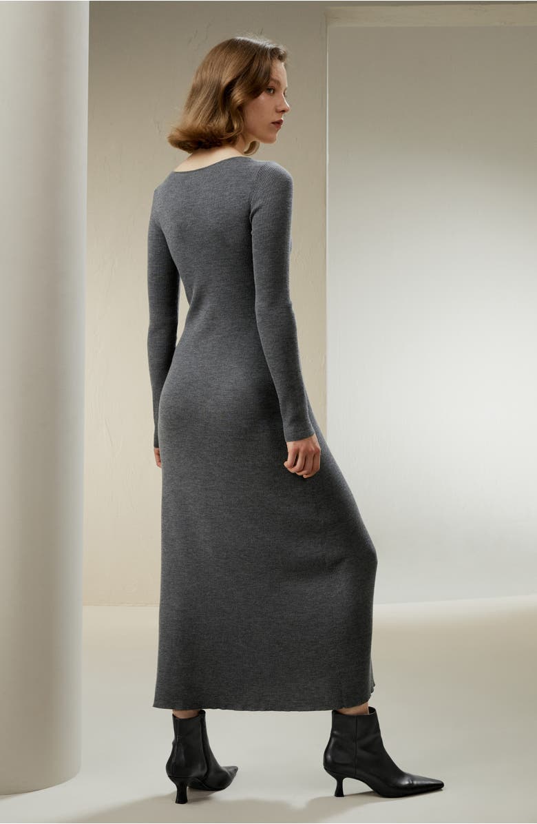 Lilysilk Women's Ribbed Bodycon Merino Wool Midi Dress, Alternate, color, Dark Gray