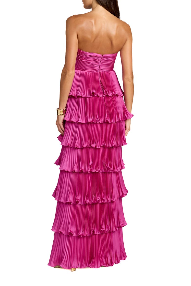 Petite Pleated Charmeuse Strapless Tiered Ruffle Gown, Alternate, color, Fuchsia
