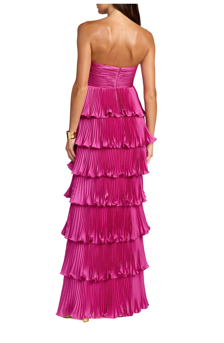 Mac Duggal Petite Pleated Charmeuse Strapless Tiered Ruffle Gown, Alternate, color, Fuchsia
