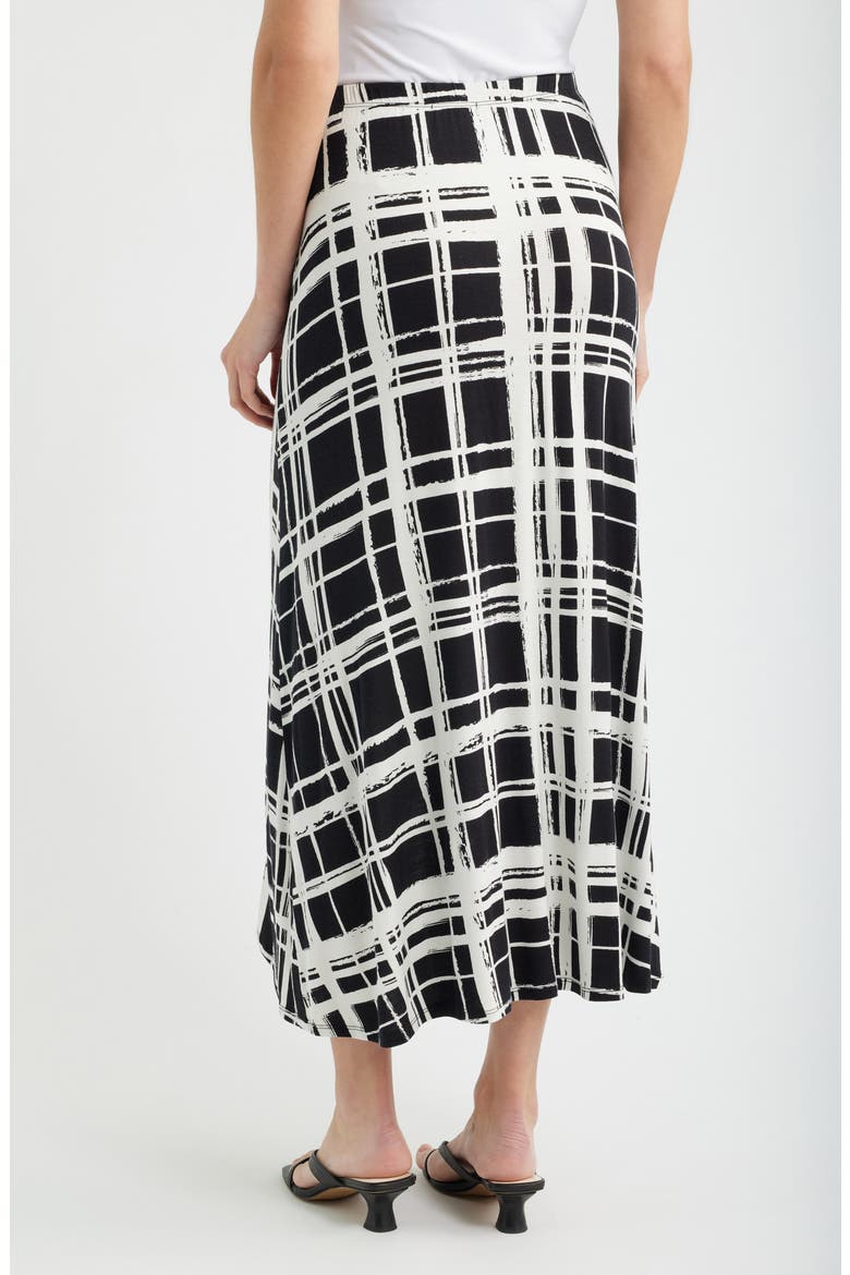 Windowpane Plaid Faux Wrap Knit Skirt, Alternate, color, BLACK/ IVORY