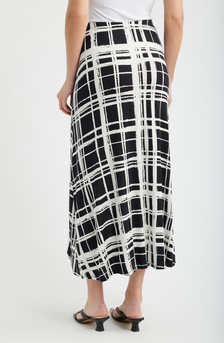 Loveappella Windowpane Plaid Faux Wrap Knit Skirt, Alternate, color, Black/ Ivory