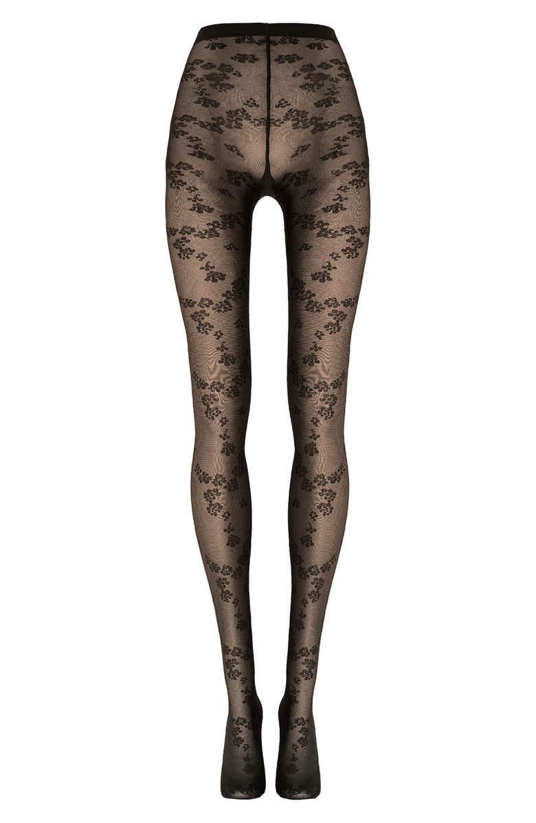 Wolford Floret Tights, Alternate, color, Black