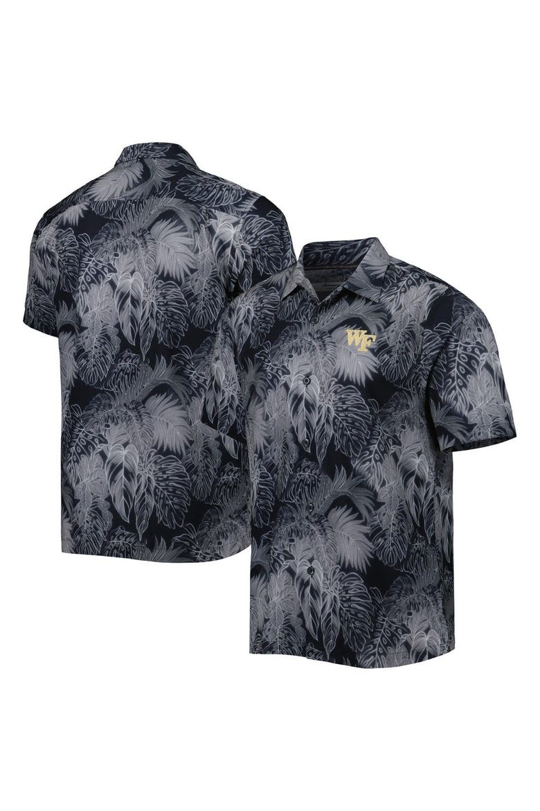 Men's Tommy Bahama Black Wake Forest Demon Deacons Coast Luminescent Frond IslandZone Button-Up Camp Shirt, Main, color, Black