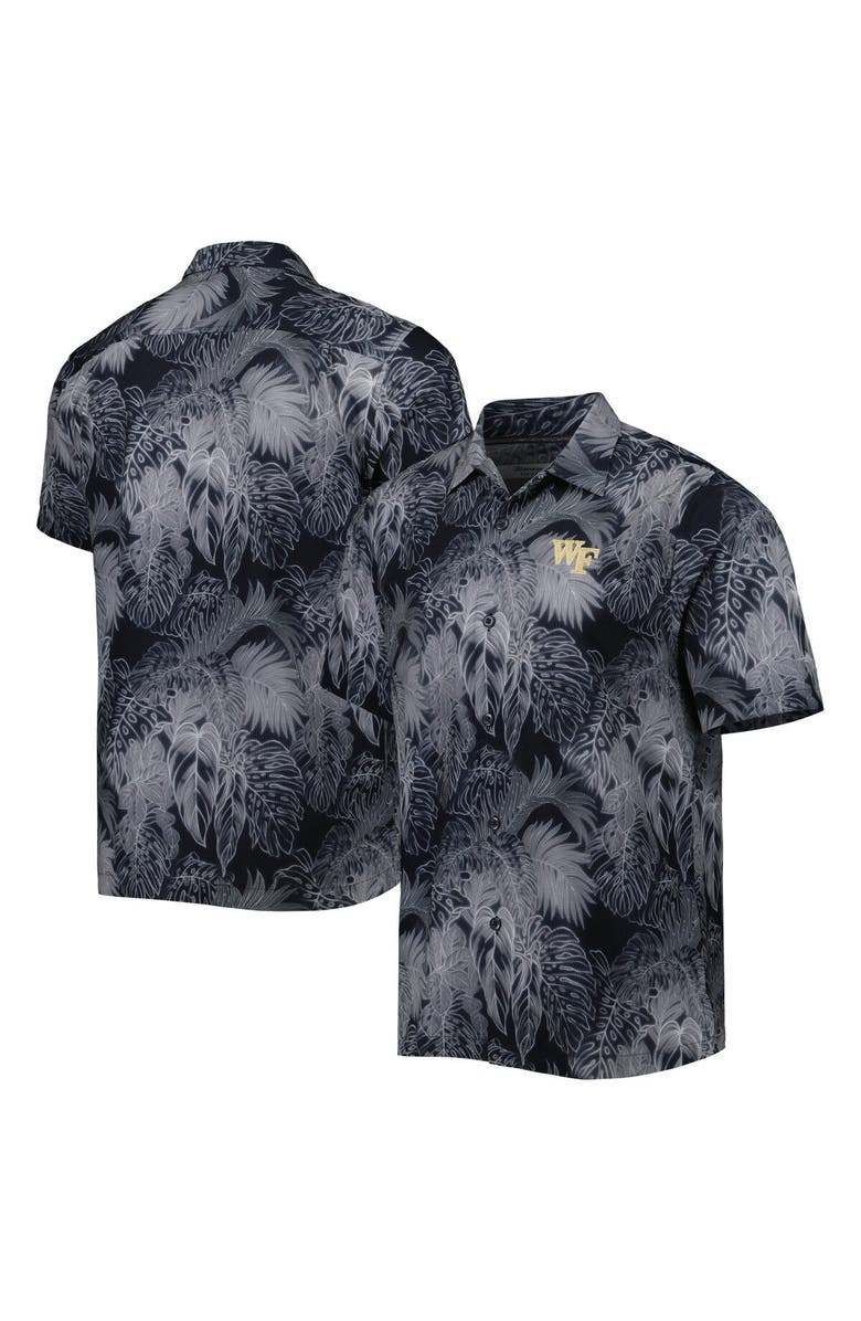 Tommy Bahama Men's Tommy Bahama Black Wake Forest Demon Deacons Coast Luminescent Frond IslandZone Button-Up Camp Shirt, Main, color, Black