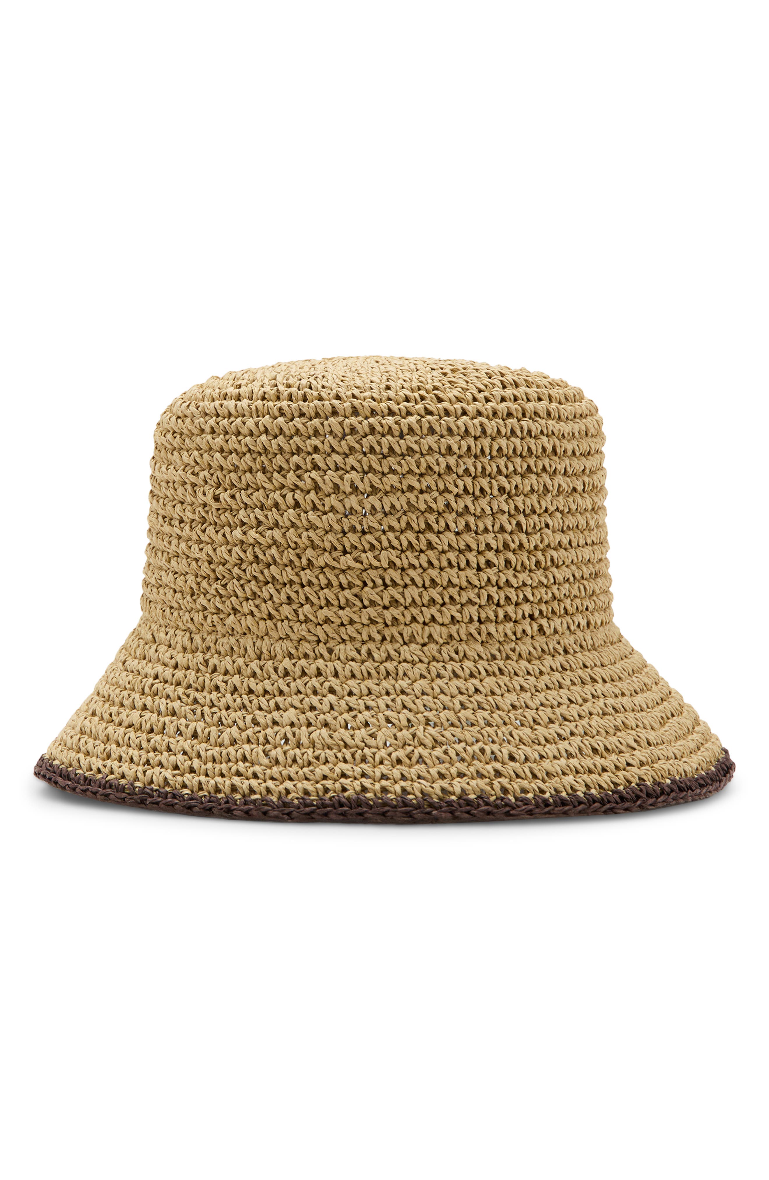 MANGO Straw Bucket Hat in Chocolate at Nordstrom