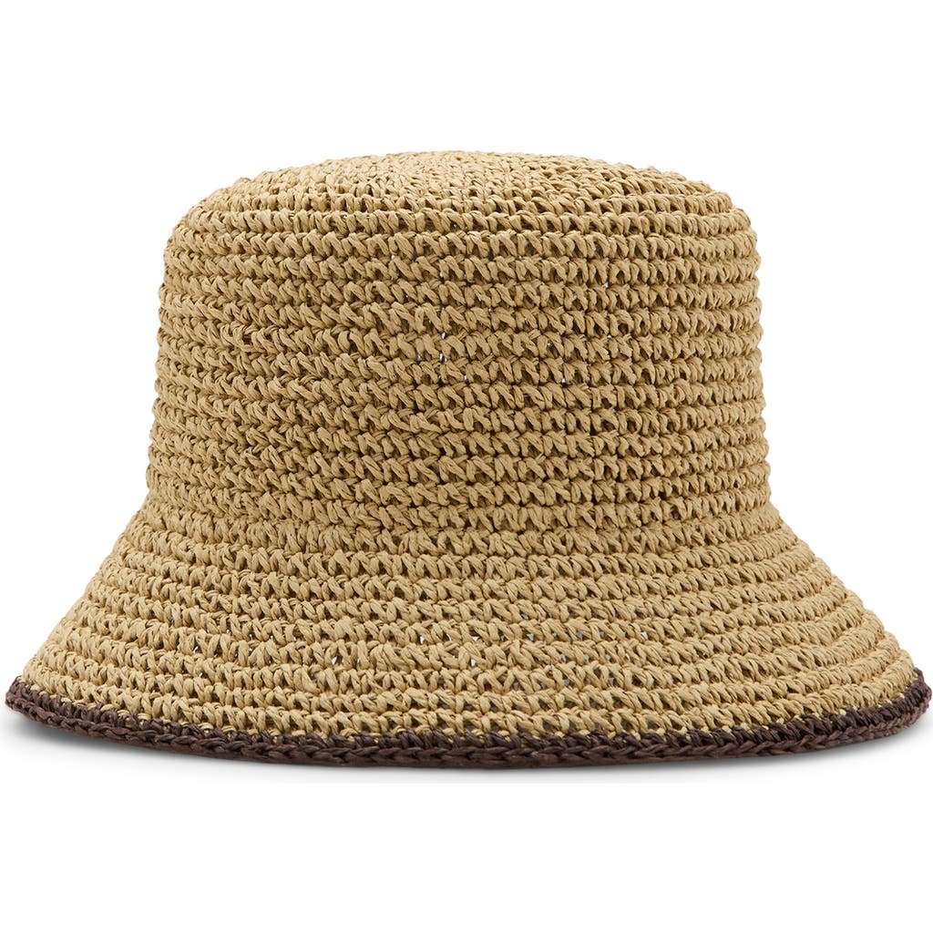 MANGO Straw Bucket Hat in Chocolate at Nordstrom