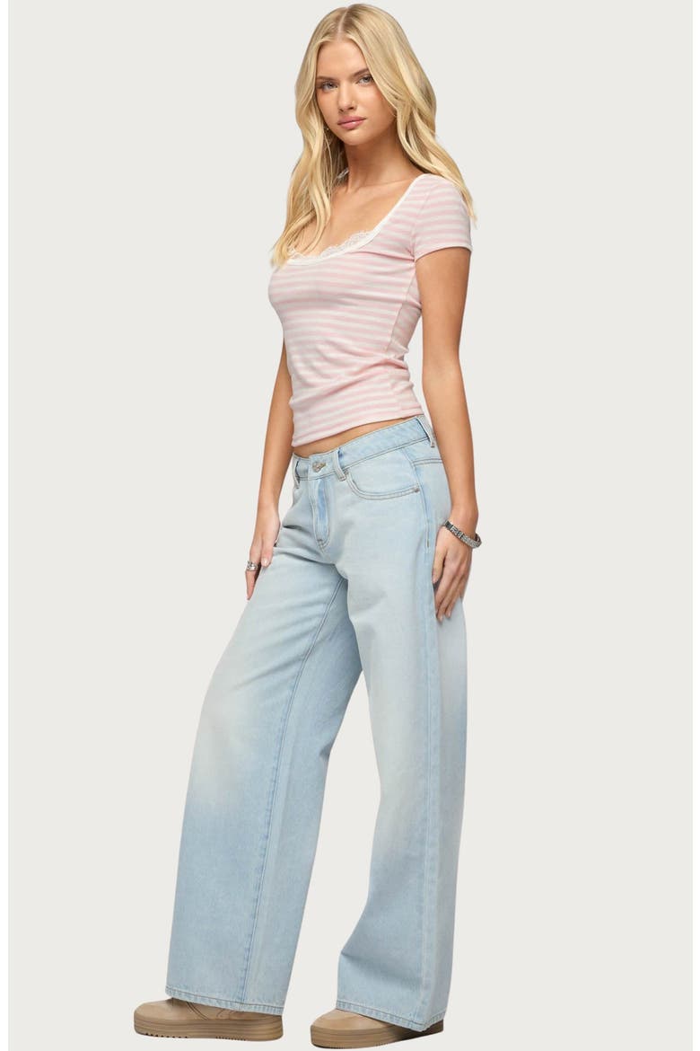 Layered Lacey Stripe T-Shirt, Alternate, color, LIGHT-PINK