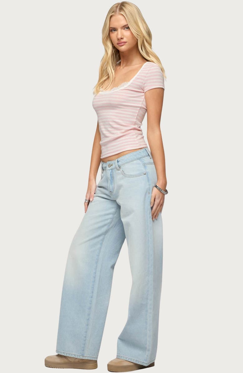 EDIKTED Layered Lacey Stripe T-Shirt, Alternate, color, Light-Pink