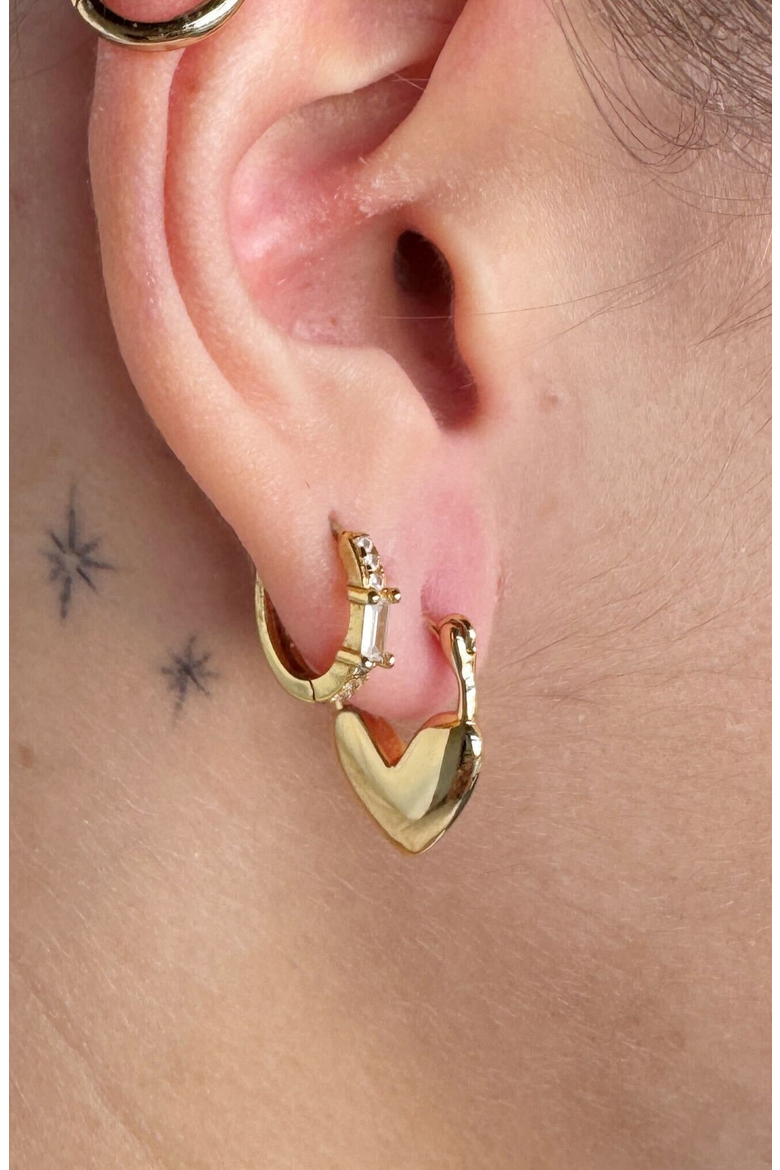 Heart Lock Huggies, Alternate, color, Gold