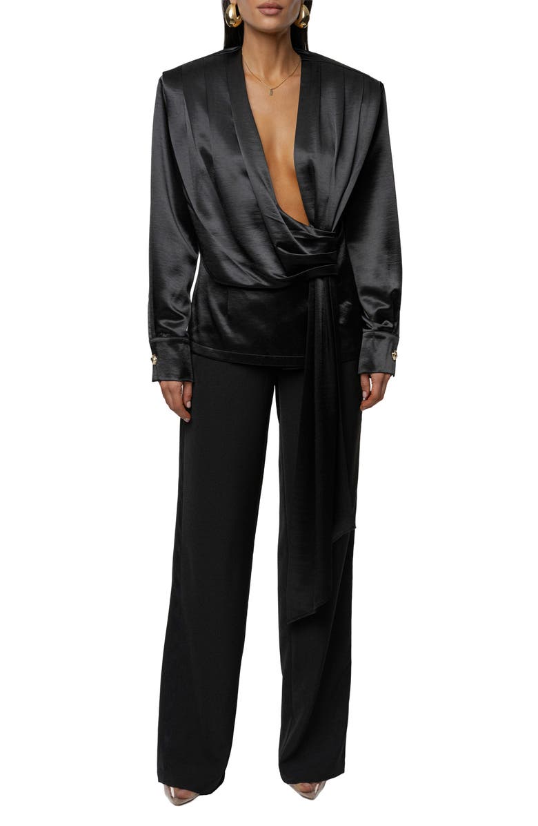 JLUXLABEL Statement Satin Drape Top, Main, color, Black