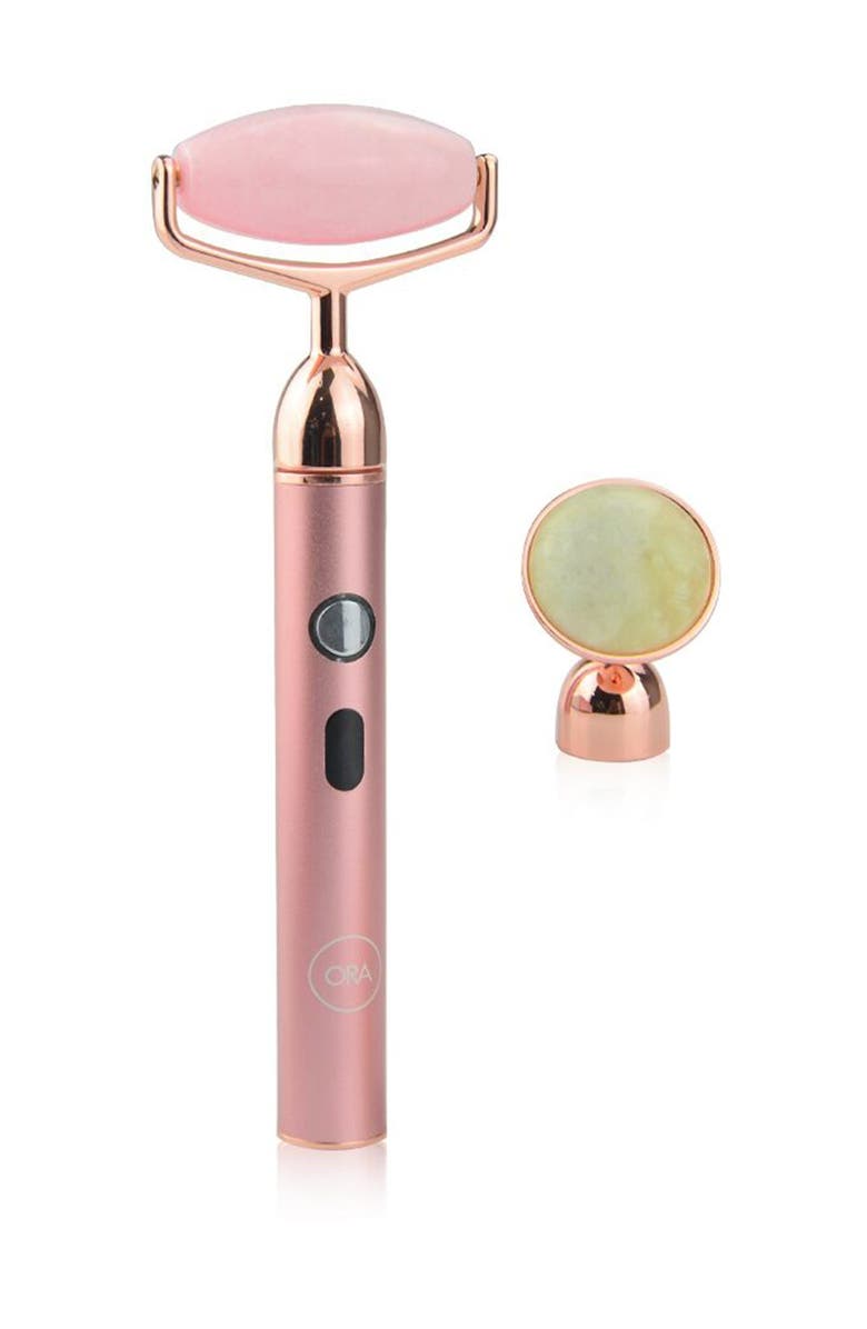 ORA Crystal USB-Rechargeable Electroroller - Rose Quartz & Jade, Main, color, 