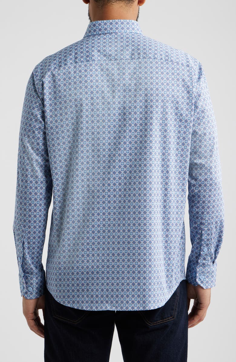 Johnston & Murphy Logan Print Button-Up Shirt, Alternate, color, Blue/ Pink Floral Tile