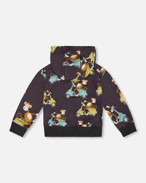 DEUX PAR DEUX DEUX PAR DEUX LITTLE BOY'S PRINTED FRENCH TERRY HOODED FULL ZIP CARDIGAN SWEATSHIRT MONKEY ON NAVY M