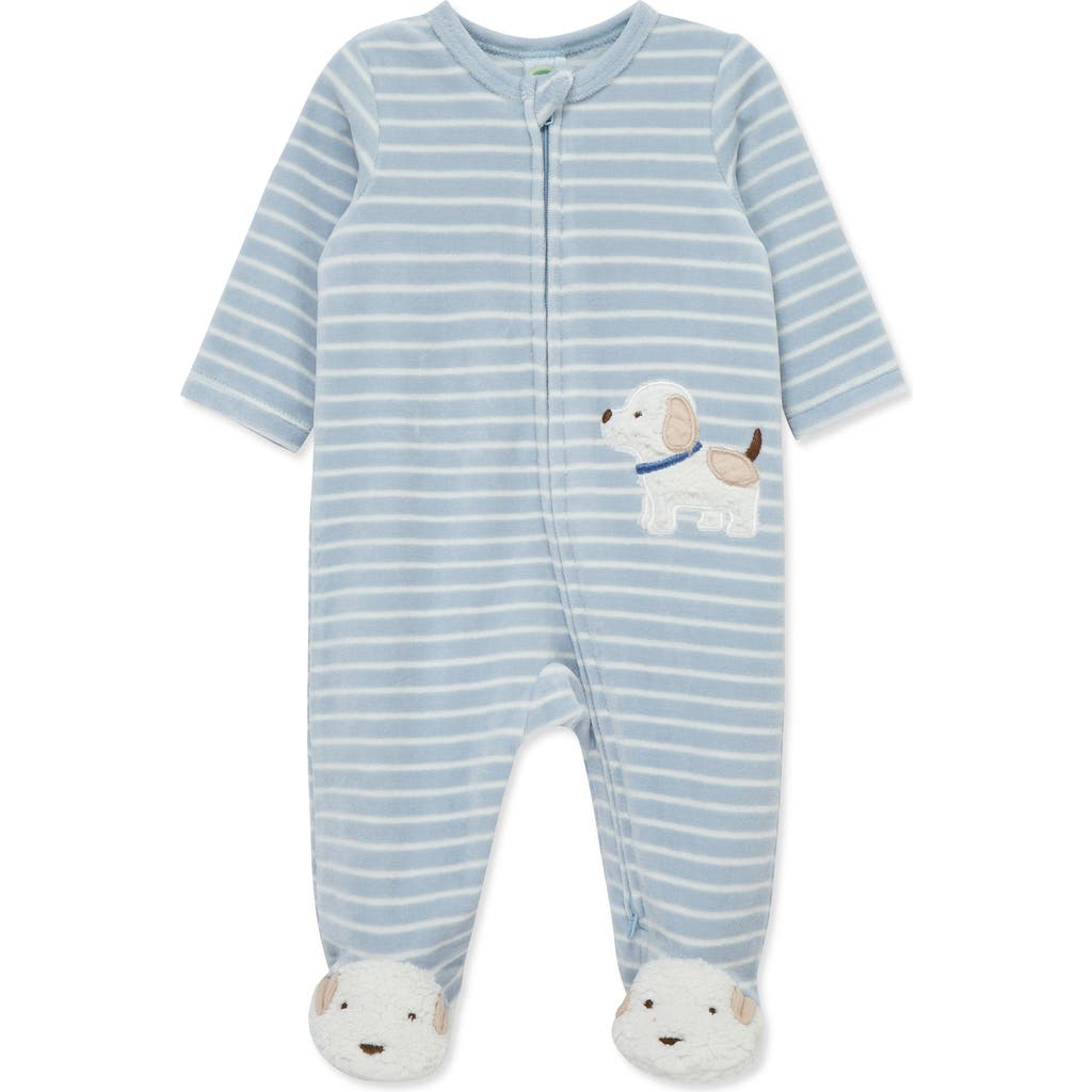 Little Me Baby Boys Fluffy Pup Velour Footed Coverall In Blue