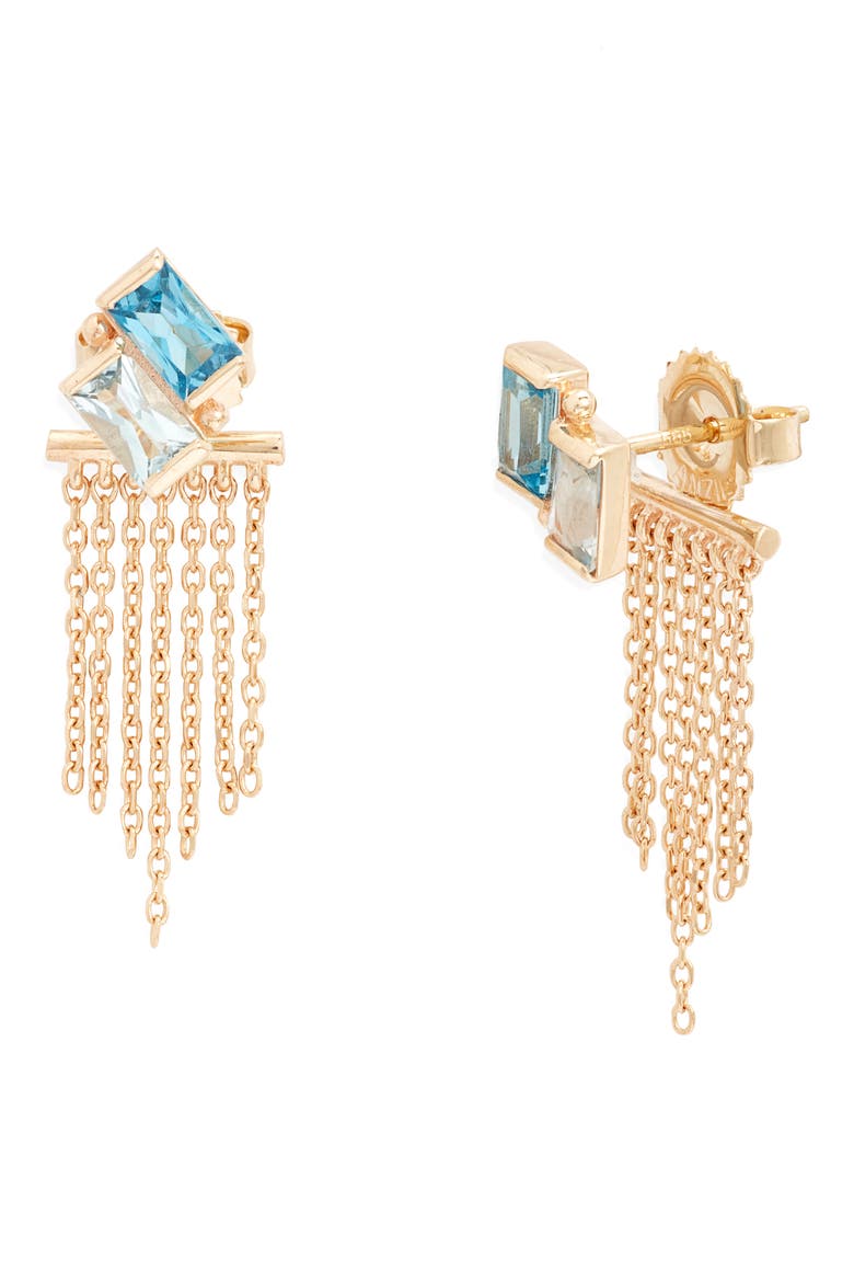 Deux Carré Topaz Fringe Drop Earrings, Main, color, BLUE TOPAZ