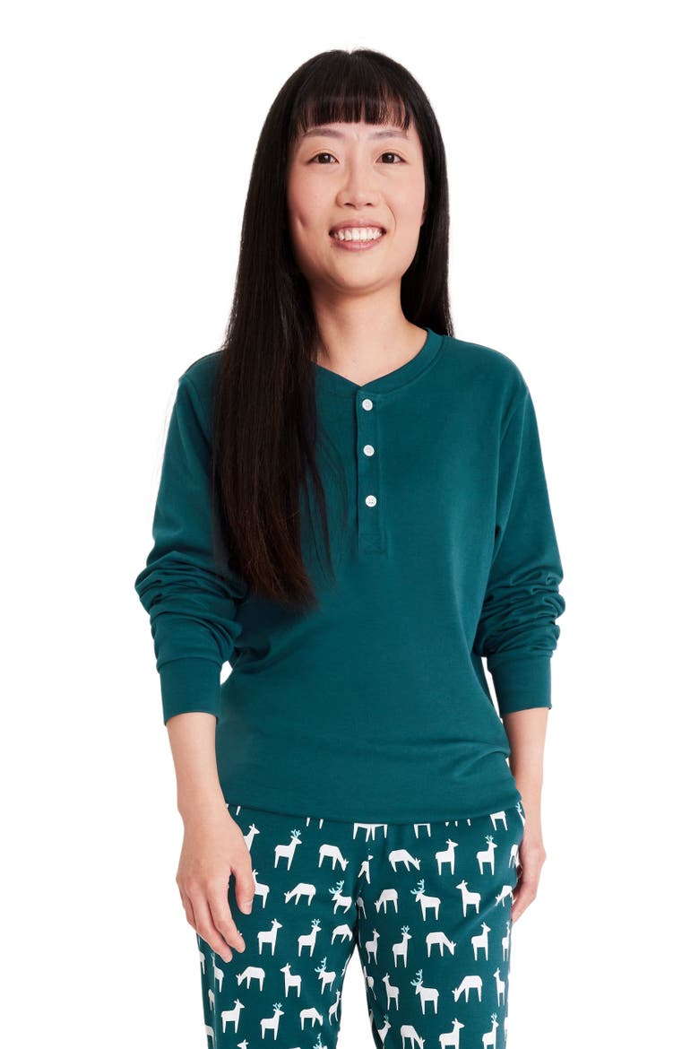Unisex Fit Organic Long Sleeve Henley Pj Top, Alternate, color, Navy