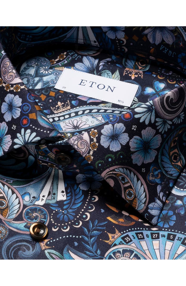 Eton Slim Fit Paisley Dress Shirt, Alternate, color, Navy