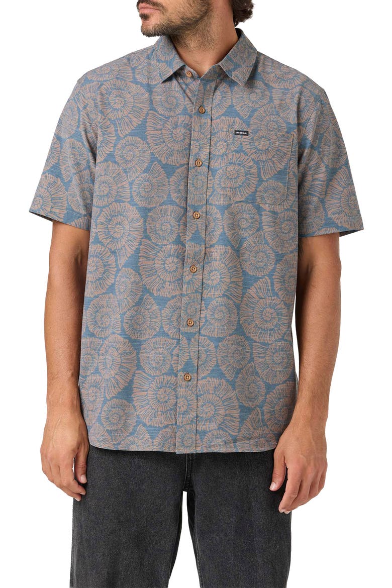 Relaxed Fit Short Sleeve Performance Slub Button-Up Shirt, Main, color, DARK KHAKI