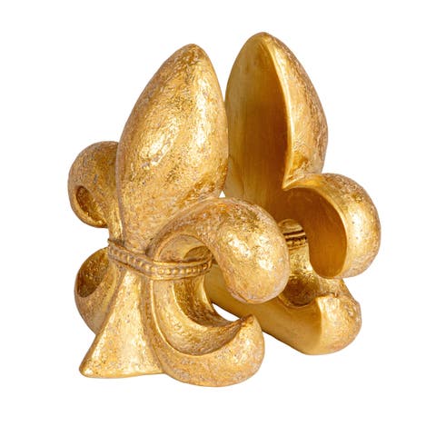 Decorative Fleur de Lis Resin Bookends, Gold