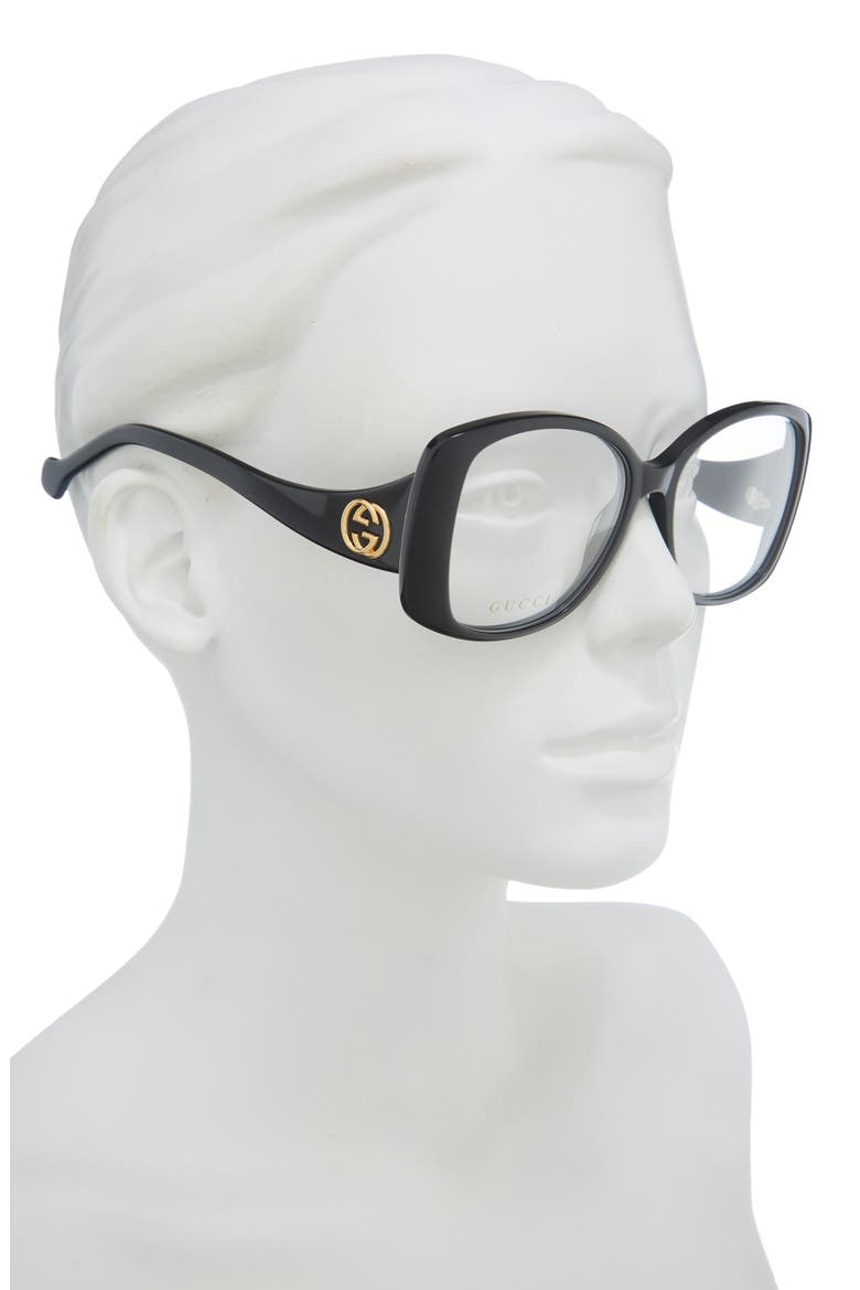 55mm Square Optical Glasses, Alternate, color, BLACK BLACK TRANSPARENT