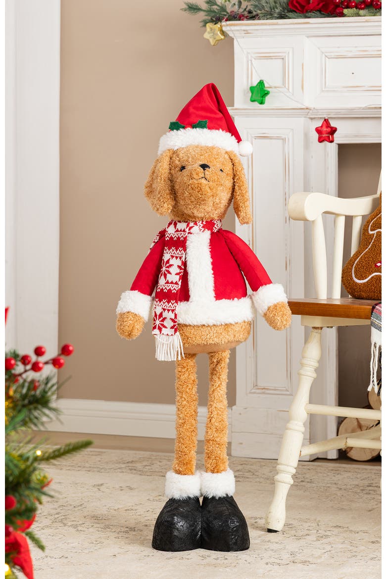 Fabric Christma Dog with Telescoped Legs Standing Decor, Alternate, color, Brown