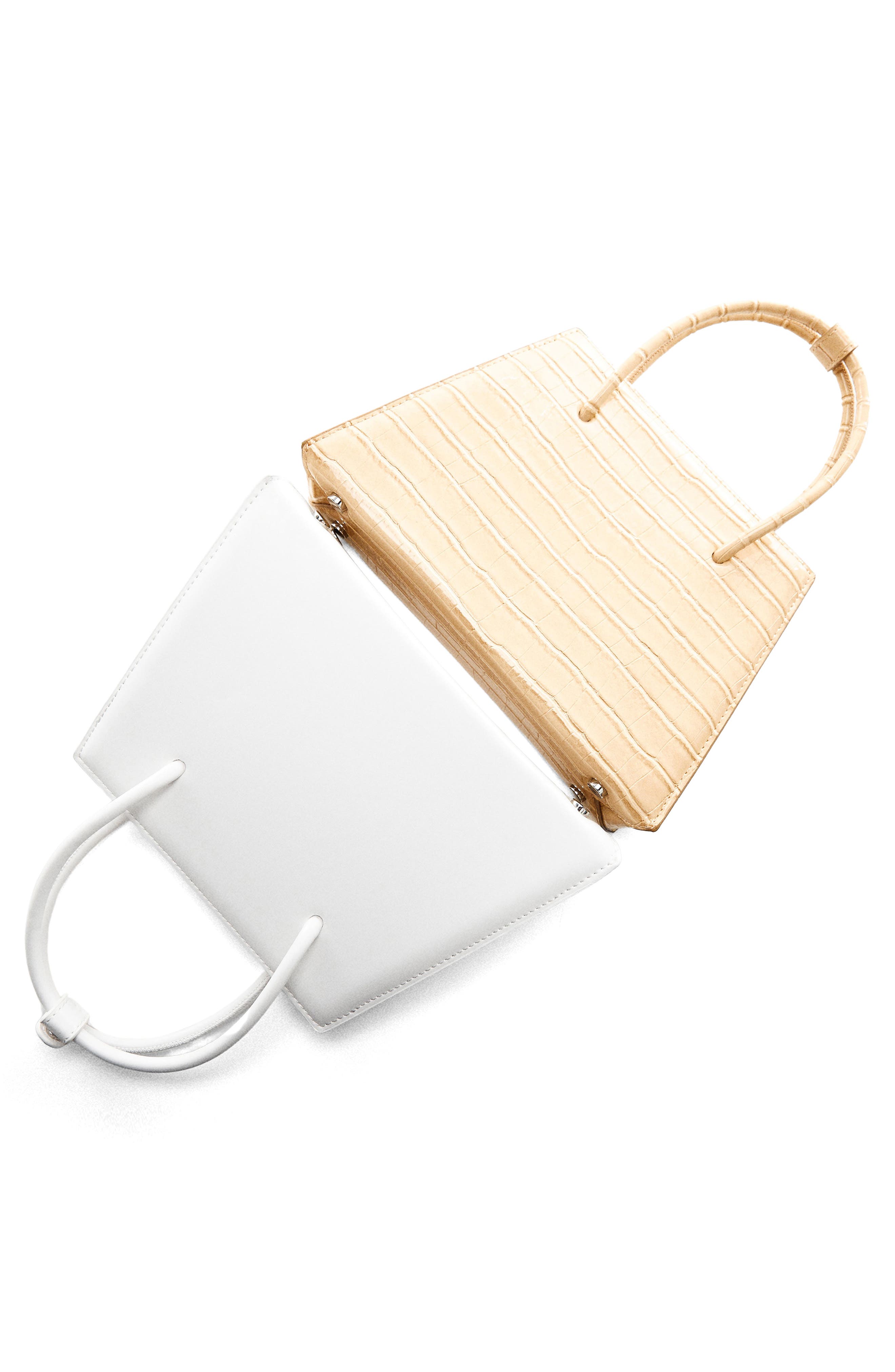 MANGO Geometric Croc Embossed Faux Leather Top Handle Bag, Alternate, color, 