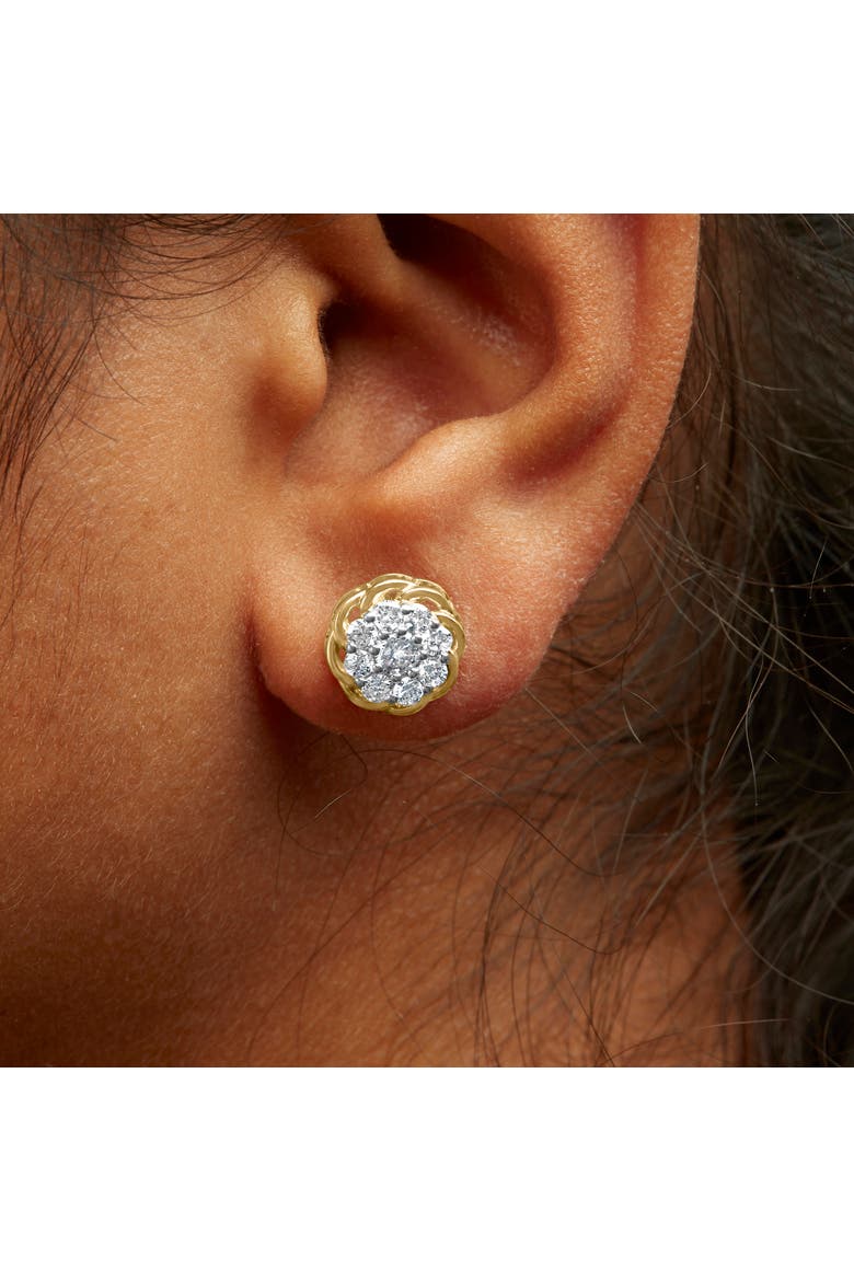 10K Yellow Gold Plated Silver 1/2 Ct Diamond Cluster Stud Earrings, Alternate, color, Yellow