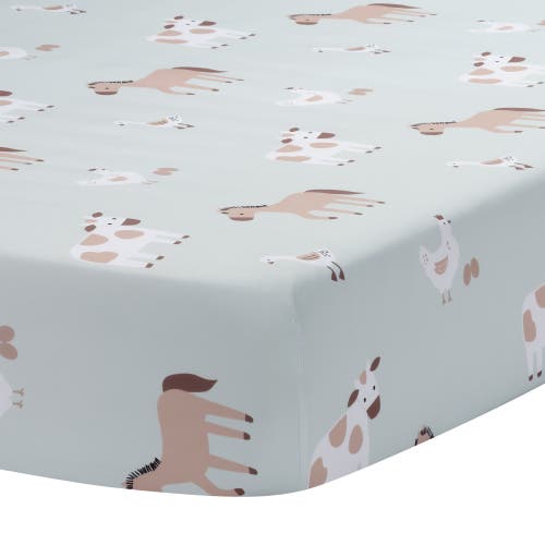 Bedtime Originals Farmyard Friends Sage Green Baby Nursery Fitted Crib Sheet In Blue