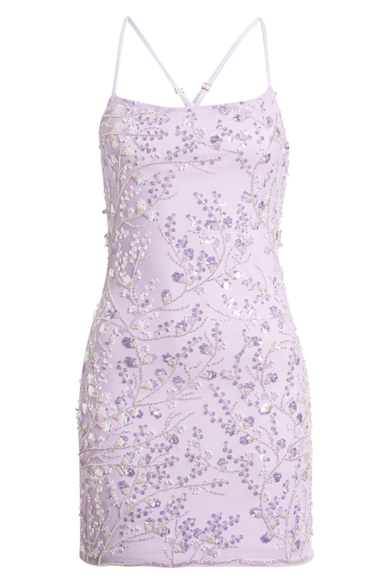 Beaded Floral Cocktail Minidress, Alternate, color, LILAC