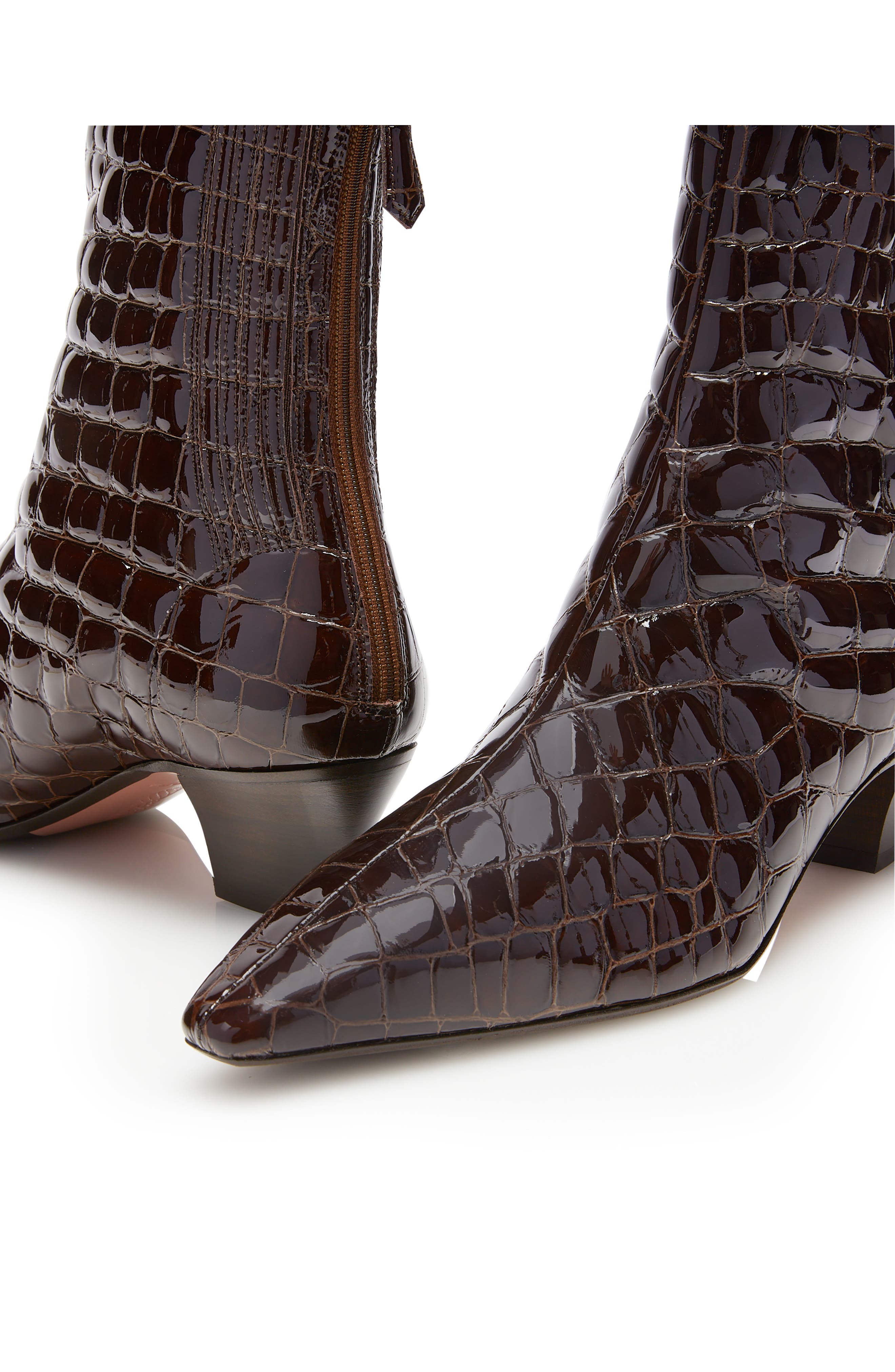 Aquazzura Tres St. Honore Croc Embossed Genuine Kangaroo Leather Bootie, Alternate, color, 