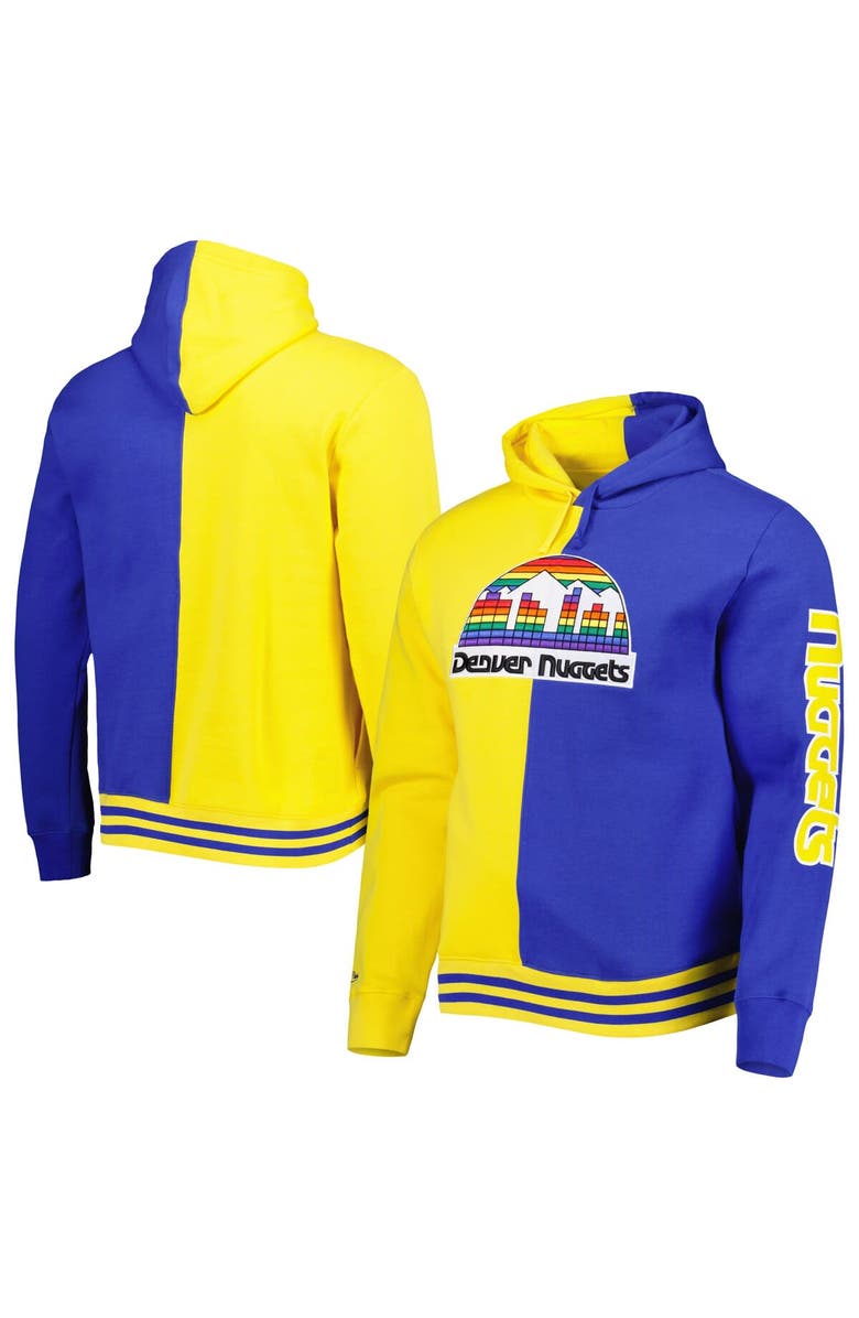 Mitchell & Ness Men's Mitchell & Ness Gold/Royal Denver Nuggets Hardwood Classics Split Pullover Hoodie, Main, color, Gold