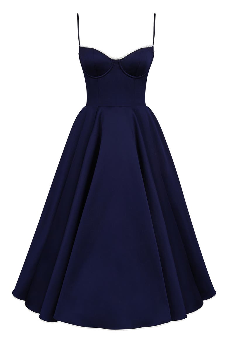 Mademoiselle Sleeveless Satin Tulle Midi Dress, Alternate, color, NAVY