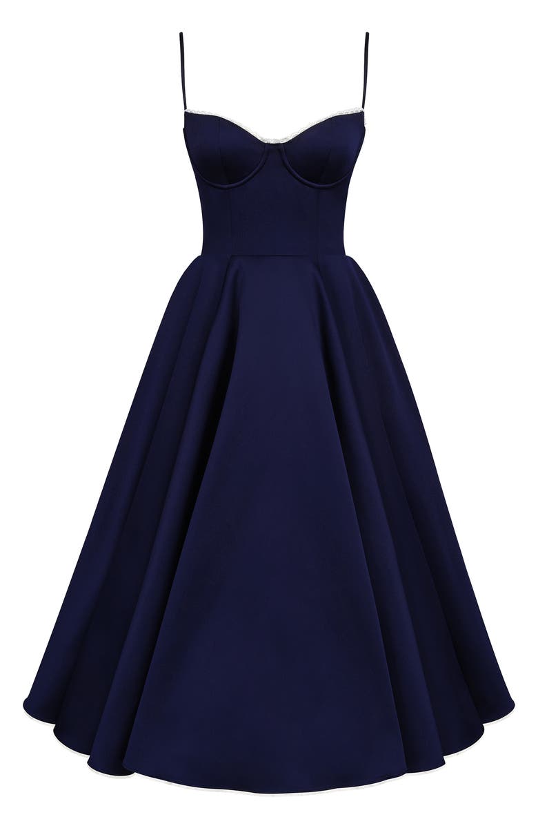 HOUSE OF CB Mademoiselle Sleeveless Satin Tulle Midi Dress, Alternate, color, Navy