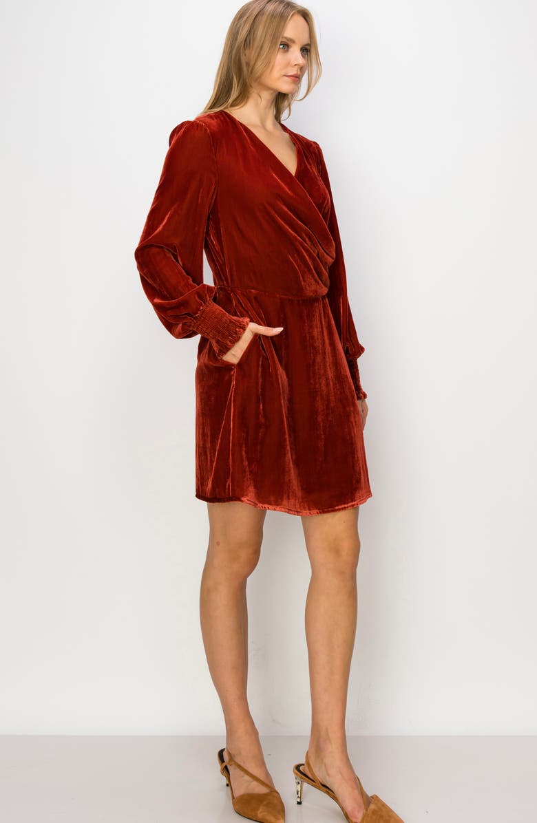 MELLODAY Long Sleeve Velvet Faux Wrap Dress, Alternate, color, 