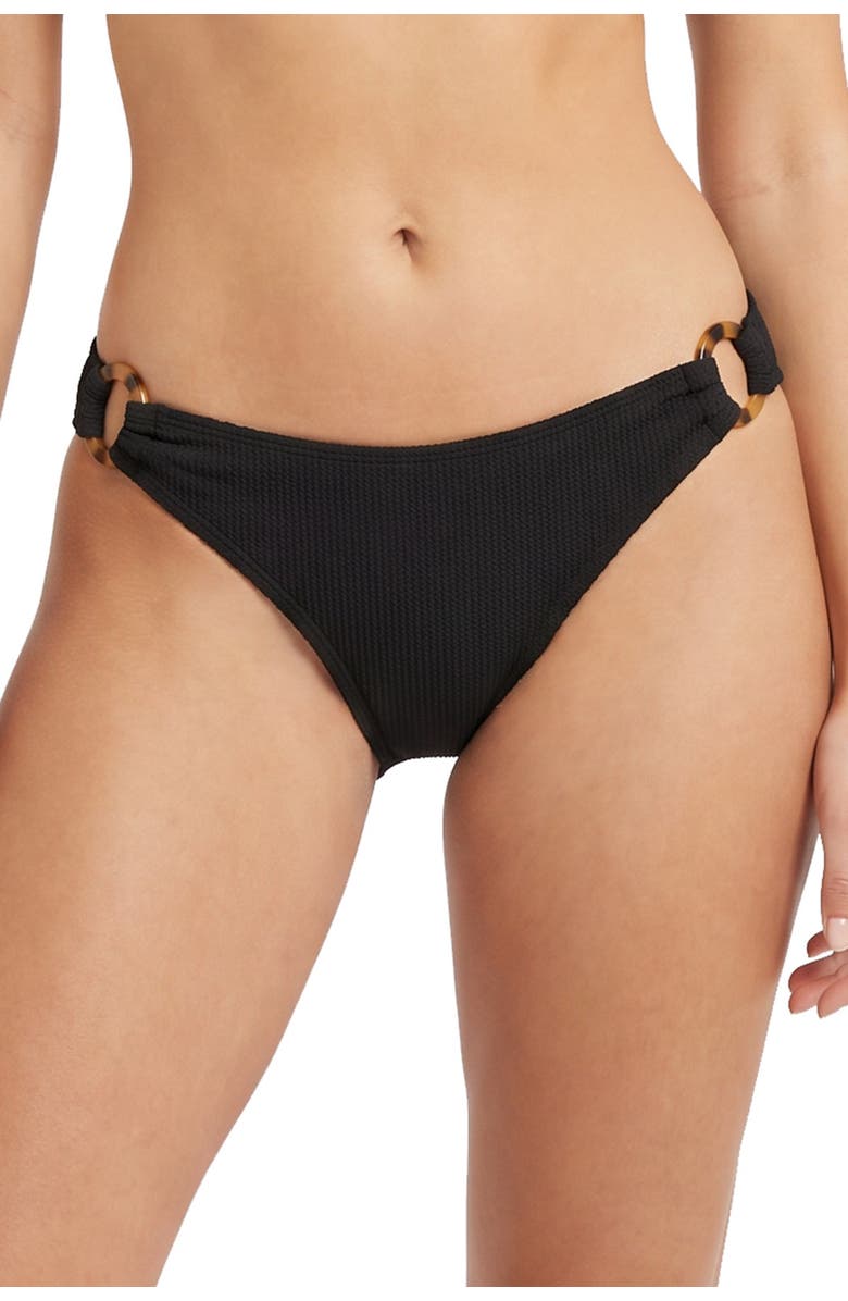 Change of Scenery Camilla Ring Trim Lowrise Hipster Bikini Bottom, Main, color, Black Texture