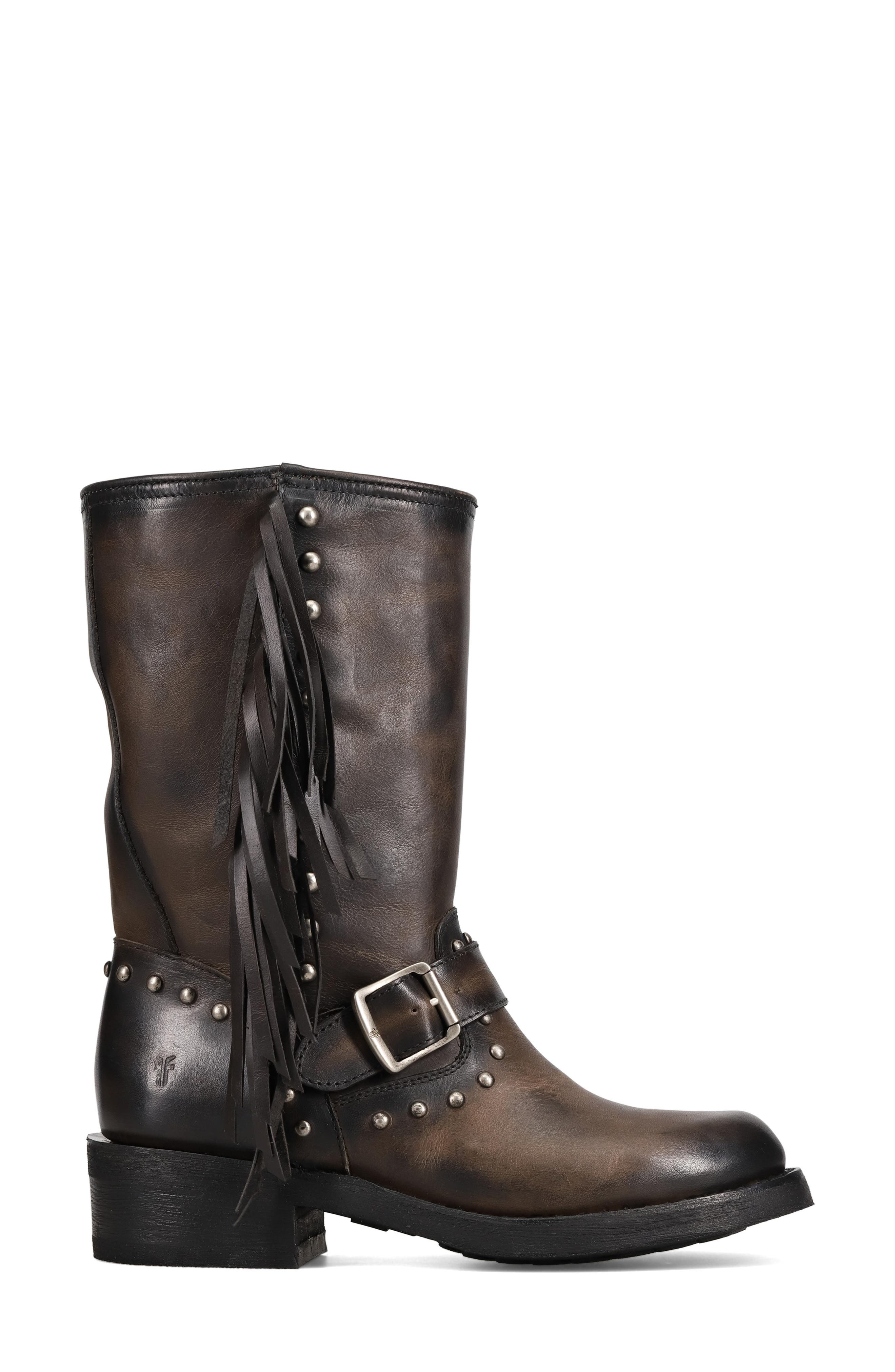 Frye Viv Fringe Trim Boot, Alternate, color, Black