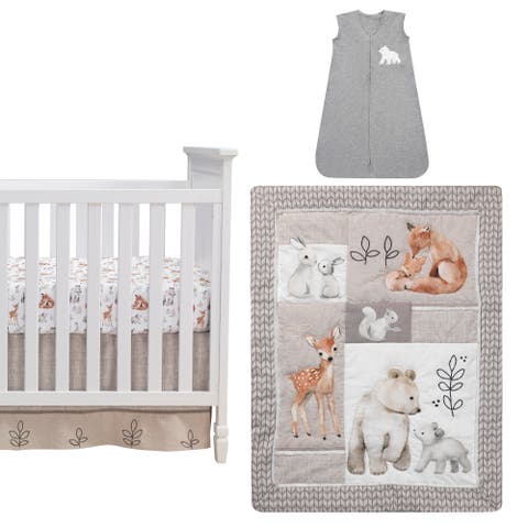 Painted Forest Woodland Animals 4-Piece Nursery Baby Crib Bedding Set