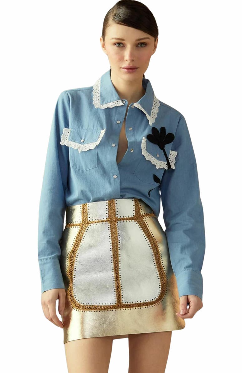 Cynthia Rowley Mixed Metallic Vegan Leather Skirt, Main, color,