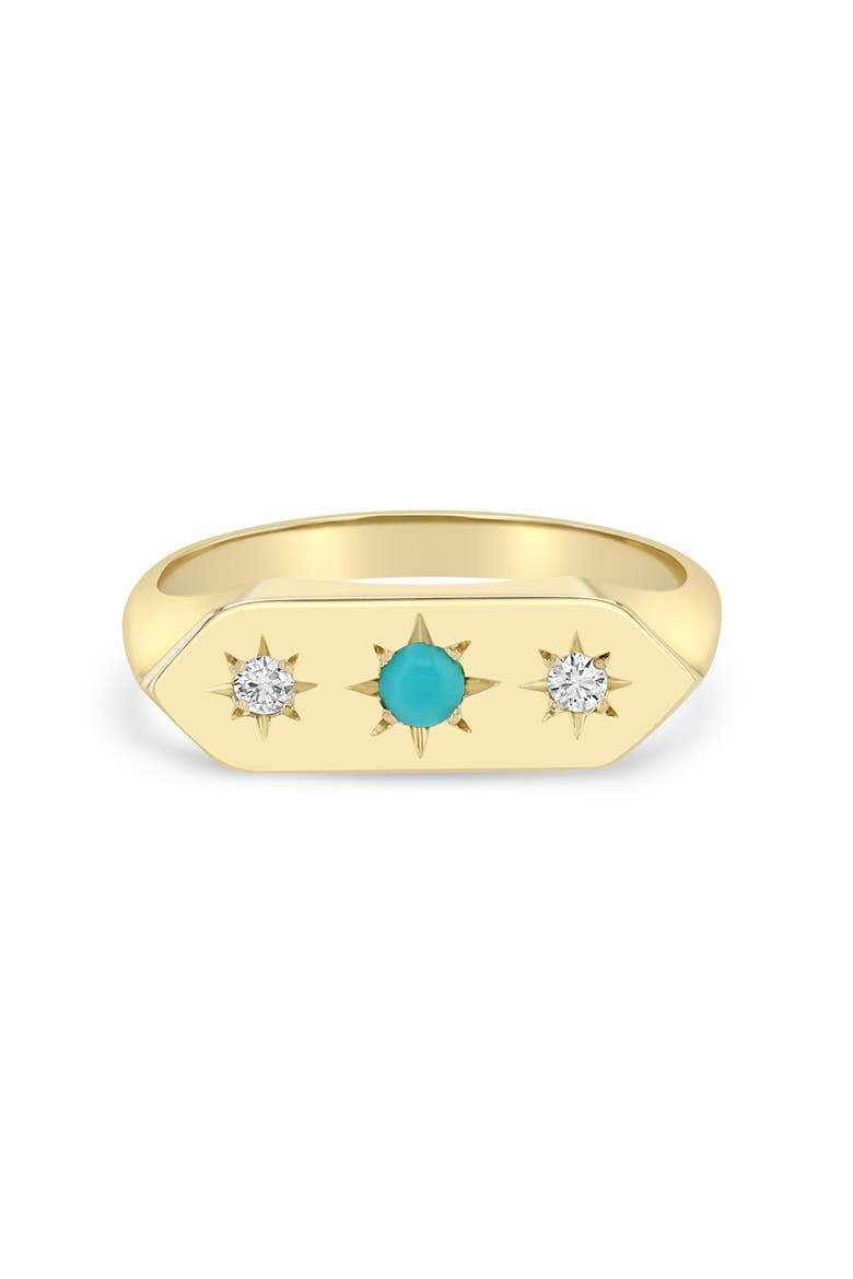 14K Gold Turquoise & Diamond Signet Ring, Main, color, 14K YELLOW GOLD / TURQUOISE