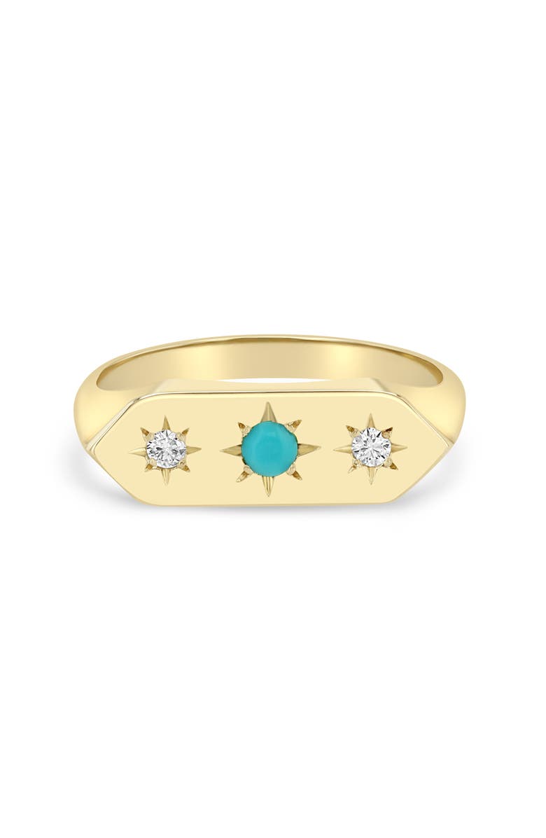 Zoë Chicco 14K Gold Turquoise & Diamond Signet Ring, Main, color, 14K Yellow Gold / Turquoise